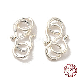 925 Sterling Silver S Shape Clasps, with Double Jump Rings, Silver, 14.5mm(STER-K177-05A-S)