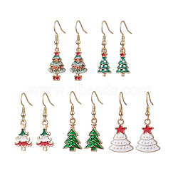 5Pairs 5 Styles Christmas Tree Alloy Enamel Dangle Earrings, 304 Stainless Steel Earrings for Women, Mixed Color, 32~39x9~16mm, 1pair/style(EJEW-JE05828)