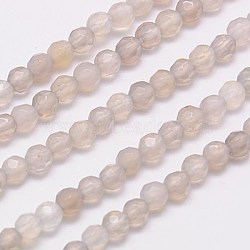 Natural Grey Agate Beads Strands, Faceted, Round, 4mm, Hole: 1mm, about 90pcs/strand, 14 inch(G-G545-04E)