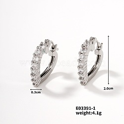 Heart-shaped Diamond Inlaid Hoop Earrings, Simple European and American Style, Platinum, Clear, 20x3mm(XW0736-1)