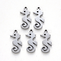 Tarnish Resistant 304 Stainless Steel Pendants, Laser Cut, Sea Horse, Stainless Steel Color, 17.5x7.5x1mm, Hole: 1.2mm(STAS-N092-60)