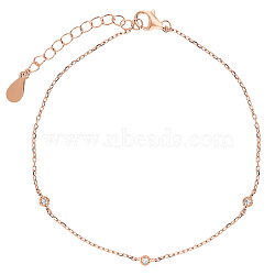 925 Sterling Silver Cubic Zirconia Link Anklets for Women, Rose Gold, 9-7/8 inch(25cm)(TL9356)