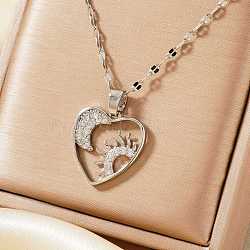 Gorgeous Brass Micro Pave Clear Cubic Zirconia Heart with Moon Sun Pendant Elegant Fashion Necklaces, Silver, 15.75 inch(40cm)(SS6030-2)