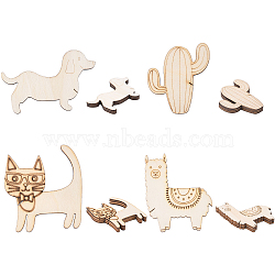 AHADERMAKER 16Pcs 4 Style Natural Wood Cabochons, Laser Cut Wood Shapes, Dog & Cactus & Cat & Sheep, BurlyWood, 4pcs/style(WOOD-GA0001-26)