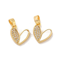 Brass Micro Pave Clear Cubic Zirconia Pendants, with Shell, Heart, Real 18K Gold Plated, 10.5x11.5x2.5mm, Hole: 5x2.5mm(KK-A214-10G)