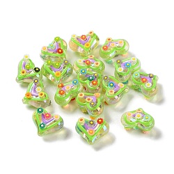Valentine's Day Transparent Acrylic Beads, with Enamel, Heart, Green Yellow, 16x20~21x12~13mm, Hole: 1.5~1.6mm(ACRC-H001-02E)