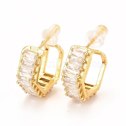 Brass Micro Pave Cubic Zirconia Stud Earrings, Long-Lasting Plated, Ring, Real 18K Gold Plated, 18x15x6mm, Pin: 0.6mm(X-EJEW-F273-11G)