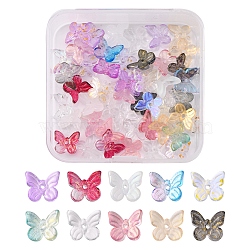 50Pcs Transparent Glass Charms, Mixed Style, Butterfly, Mixed Color, 9.5x11x3mm, Hole: 0.8mm(GLAA-FS0001-06)