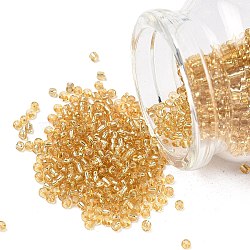 12/0 Glass Seed Beads, Silver Lined Round Hole, Round, Pale Goldenrod, 2mm, Hole: 1mm, about 3306pcs/50g(X-SEED-A005-2mm-22)
