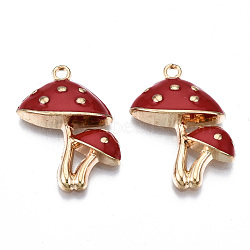 Autumn Theme Eco-Friendly Alloy Enamel Pendants, Cadmium Free & Lead Free & Nickel Free, Mushroom, Light Gold, Red, 26.5x20x5mm, Hole: 1.8mm(ENAM-Q437-047-NR)