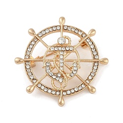 Zinc Alloy Crystal Rhinestone Brooches for Backpack Clothes, Golden, Anchor & Helm, 39.5x39.5mm(JEWB-S026-02G-C)