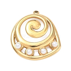 304 Stainless Steel Pendants, with Plastic Pearl, Spiral Charms, White, Golden, 27x25x4mm, Hole: 1.6mm(SA-CBA8A4A-01G)