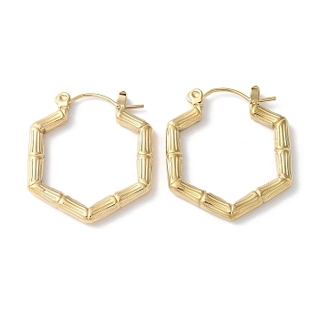 304 Stainless Steel Hoop Earrings, Hexagon, Real 14K Gold Plated, 25x22.5x3mm