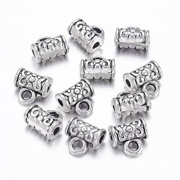 Tibetan Style Alloy Hangers, Bail Beads, Cadmium Free & Nickel Free & Lead Free, Tube, Antique Silver, about 7mm long, 7mm wide, 4.5mm thick, hole: 1mm