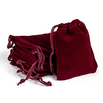 Rectangle Velvet Pouches, Gift Bags, Dark Red, 9x7cm