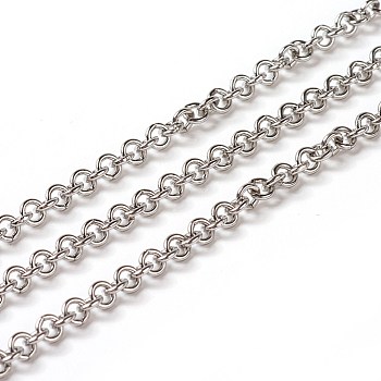 304 Stainless Steel Rolo Chains, Belcher Chain, with Spool, Unwelded, Stainless Steel Color, 4x0.9mm, about 32.8 Feet(10m)/roll
