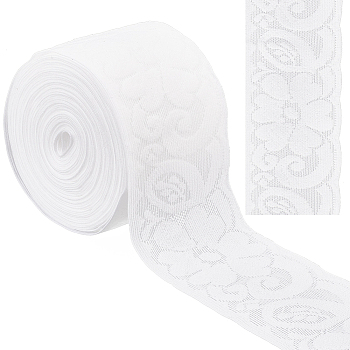 6.25M Nylon Elastic Lace Trim, Stretchy Flower Lace Ribbon For Sewing Decoration, White, 2-1/8~2-1/4 inch(55~57mm), about 6.84 Yards(6.25m)/Bag