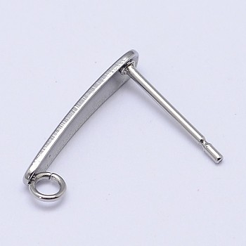 304 Stainless Steel Stud Earring Findings, with Loop, Stainless Steel Color, 15x3mm, Hole: 1.8mm, Pin: 0.7mm