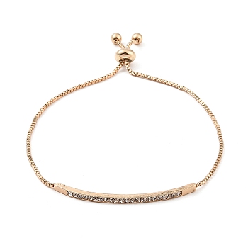 Alloy Crystal Rhinestone Box Chain Slider Bracelets, Adjustable Curved Rectangle Bracelets for Women, Light Gold, Inner Diameter: 1/2~2-1/2 inch(1.4~6.5cm)