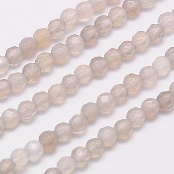 Natural Grey Agate Beads Strands, Faceted, Round, 4mm, Hole: 1mm, about 90pcs/strand, 14 inch