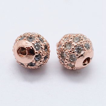 Brass Cubic Zirconia Beads, Round, Lead Free & Cadmium Free, Rose Gold, 4mm, Hole: 0.5mm