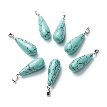 Synthetic Turquoise Pendants, with Platinum Brass Findings, Teardrop, Dyed, 26.5~29x10mm, Hole: 2.5~3.5x4~6mm