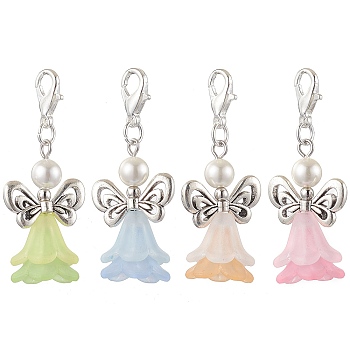 Angel Acrylic & Shell Pearl Pendant Decoration, Lobster Claw Clasps Charms for Bag Ornaments, Mixed Color, 42mm, 4pcs/set