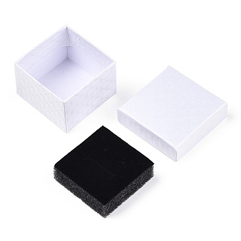 Square Cardboard Ring Boxes, with Sponge Inside, White, 2x2x1-3/8 inch(5x5x3.5cm)
