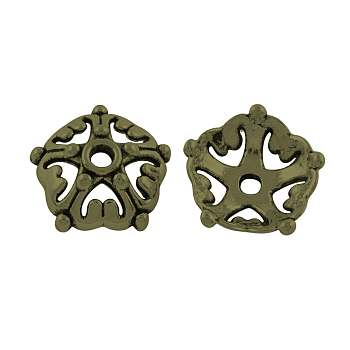 5-Petal Tibetan Style Alloy Bead Caps, Cadmium Free & Lead Free, Antique Bronze, 11x12x4mm, Hole: 2mm, about 1923pcs/1000g