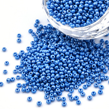11/0 Czech Opaque Glass Seed Beads, Lustered, Round, Blue, 2.2x1.5mm, Hole: 0.7mm, about 500g/bag