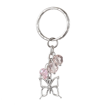 Alloy Glass with Iron Keychain, Butterfly, Antique Silver, 6.8cm