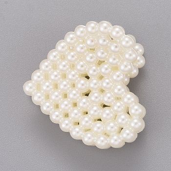 ABS Plastic Imitation Pearl Claw Hair Clips, with Iron Findings, Heart, White, 28x28x23.5mm
