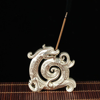 Alloy Incense Burners, Dragon Incense Holders, Home Office Teahouse Zen Buddhist Supplies, Platinum, 38x36mm, Hole: 3mm