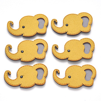 Faux Suede Patches, Costume Ornament Accessories, for Magic Tape Hair Clip Making, with Resin Rhinestones, Elephant, Yellow, 28x49x4.5mm
