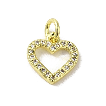 Real 18K Gold Plated Brass Pave Cubic Zirconia Pendants, with Jump Rings, Heart, Clear, 13x11x1.8mm, Hole: 3mm