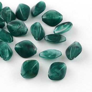 Rhombus Imitation Gemstone Acrylic Beads, Teal, 16.5x13x8mm, Hole: 2mm, about 700pcs/500g