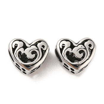 316 Surgical Stainless Steel  Beads, Heart, Antique Silver, 10x12x6.5mm, Hole: 4mm