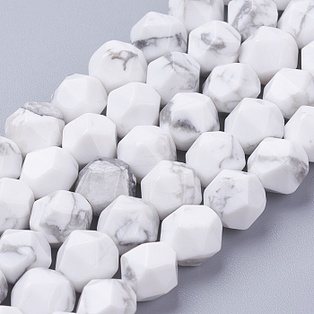 Natural Howlite Beads Strands, Faceted, Round, 8x7mm, Hole: 1mm, about 49pcs/strand, 15.3 inch(39cm)