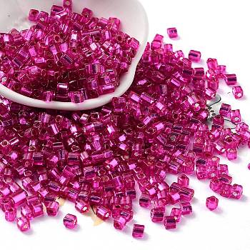 Glass Seed Beads, Silver Lined, Square, Camellia, 3~4x3x3mm, Hole: 1.2mm, about 6300pcs/pound