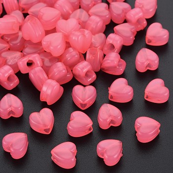 Imitation Jelly Acrylic Beads, Heart, Hot Pink, 8x8.5x5.5mm, Hole: 2.5mm, about 2030pcs/500g