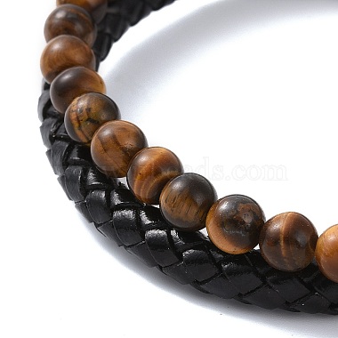 Natural Mixed Gemstone Beaded & Microfiber Leather Cord Double Layer Multi-strand Bracelet(BJEW-G658-04P)-3