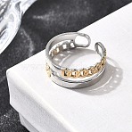 Adjustable 304 Stainless Steel Cuff Rings for Women, Golden & Stainless Steel Color, 8mm, Adjustable(RJEW-B150-01GP-04)