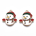 Eco-Friendly Alloy Enamel Pendants, Cadmium Free & Lead Free & Nickel Free, Christmas Snowman, Light Gold, White, 23x20x2.5mm, Hole: 1.6mm(X-ENAM-Q437-068-NR)
