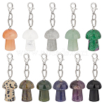 11Pcs 11 Style Mushroom Gemstone Pendant Decorations, with Alloy Lobster Claw Clasps, 43mm, 1pc/style(PALLOY-AB00138)