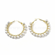 Synthetic Howlite Beaded Hoop Earrings for Women, Real 18K Gold Plated Wire Wrap Big Circle Hoop Earrings, 47~49x51~52x6~6.6mm, Pin: 1.4x0.4mm(EJEW-C003-03I-RS)