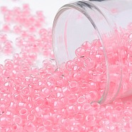 TOHO Round Seed Beads, Japanese Seed Beads, (379) Cotton Candy Pink Lined Crystal, 8/0, 3mm, Hole: 1mm, about 10000pcs/pound(SEED-TR08-0379)
