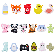 17pcs 17 style Silicone Beads, Penguin & Pencil & Duck & Cactus, Mixed Color, 24~35x18~32x5~11mm, Hole: 2~3mm, 1pc/style(SIL-HY0001-27)