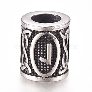 304 Stainless Steel European Beads, Large Hole Beads, Column with Runes/Futhark/Futhor, Antique Silver, 16.2x13.4mm, Hole: 8mm(OPDL-G010-07AS-11A)