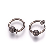 Electroplate Brass Retractable Clip-on Earrings, Non Piercing Spring Hoop Earrings, Cartilage Earring, with Removable Beads, Gray, 12.6x0.8~1.6mm, Clip Pad: 4.5mm(EJEW-L221-02E)