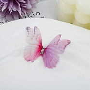 Gradient Color 2-Layer Fibre Tulle Ornament Accessories, 3D Craft Organza Butterfly, with Crystal Rhinestone, Camellia, 45~48x35~37x3mm(DIY-WH0449-15C)